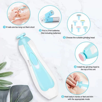 Baby Nail Trimmer Filer For New Born Electric With 6 Grinding Heads Safe For Kids Manicure Kit Nail Clippers Painless Safe Effective (Multicolor)