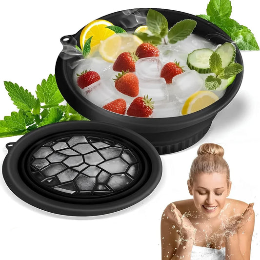Ice Facial Bowl | Facial Cold Plunge | Collapsible Bowl For Face Ice Bath With Built-in Icetray | Facial Ice Therapy For Acne Relief And Pore Shrinking, Cold Therapy For Home, Travel & Parties
