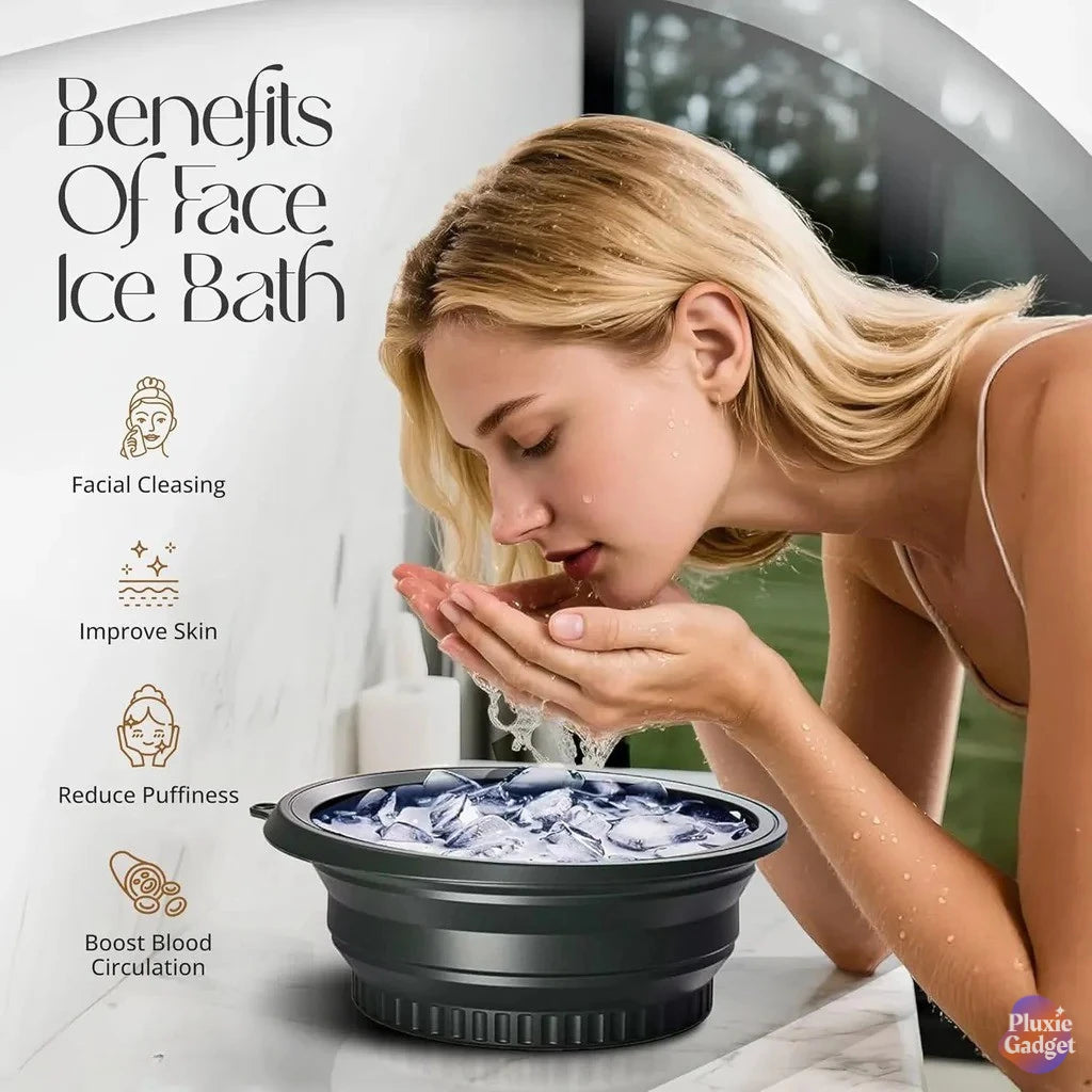 Ice Facial Bowl | Facial Cold Plunge | Collapsible Bowl For Face Ice Bath With Built-in Icetray | Facial Ice Therapy For Acne Relief And Pore Shrinking, Cold Therapy For Home, Travel & Parties