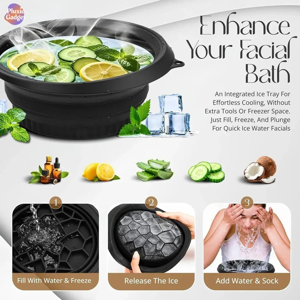 Ice Facial Bowl | Facial Cold Plunge | Collapsible Bowl For Face Ice Bath With Built-in Icetray | Facial Ice Therapy For Acne Relief And Pore Shrinking, Cold Therapy For Home, Travel & Parties