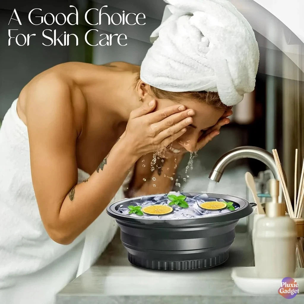 Ice Facial Bowl | Facial Cold Plunge | Collapsible Bowl For Face Ice Bath With Built-in Icetray | Facial Ice Therapy For Acne Relief And Pore Shrinking, Cold Therapy For Home, Travel & Parties